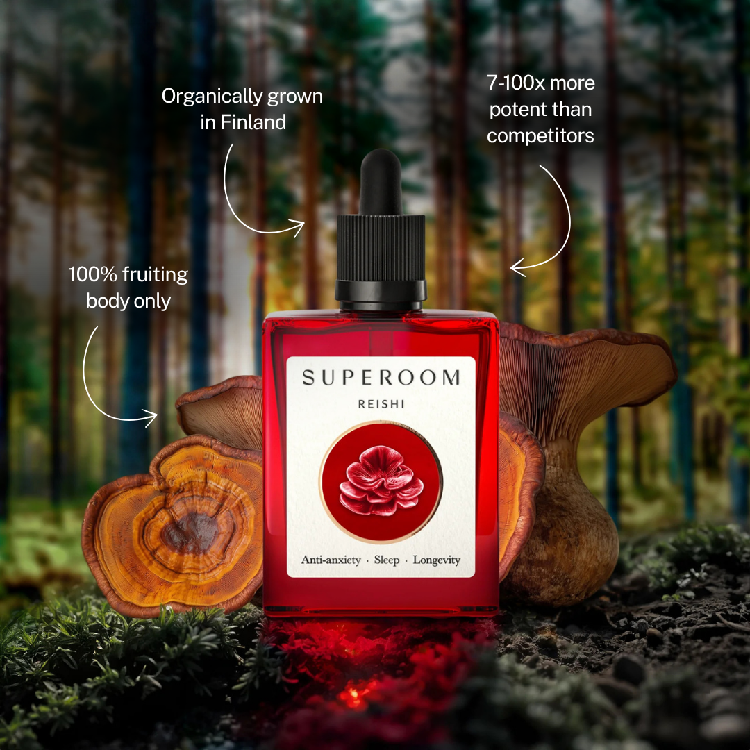 Superoom Reishi — organically grown in Finland, 7-100x more potent