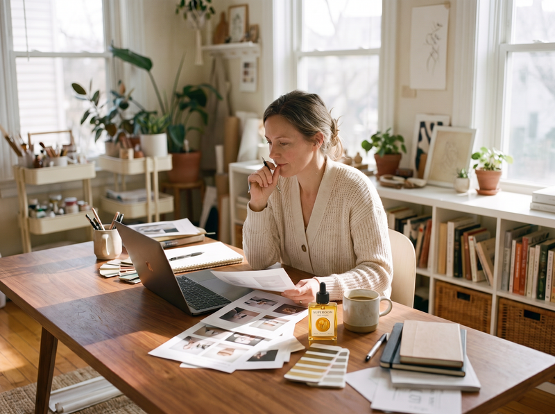 A woman focused at work in her studio with Superoom Lion's Mane