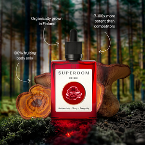 Superoom Reishi — organically grown in Finland, 7-100x more potent