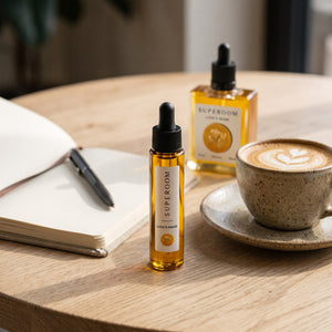 Lion's Mane mini with the 50ml, cafe table