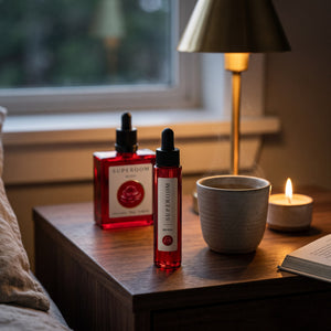 Reishi mini with the 50ml, bedside table