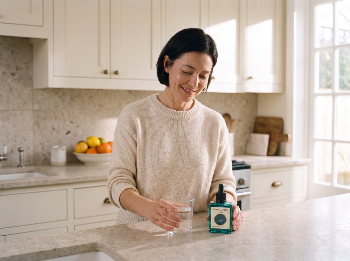 Woman in her kitchen with Superoom Chaga