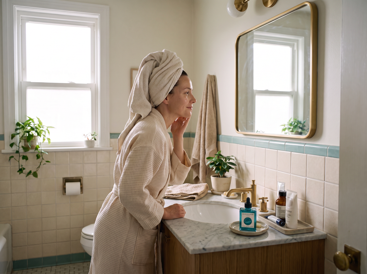Woman's morning skincare with Superoom Chaga
